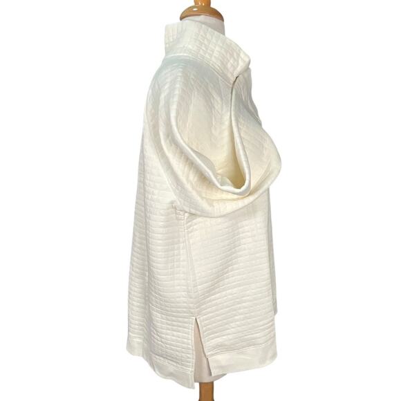 T by Talbots Quilted Mock Neck Snap Sweatshirt Large Off White Cozy Winter Cabin - Picture 6 of 12